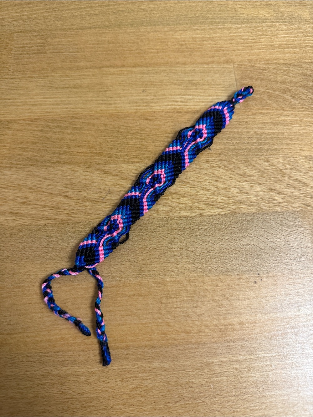 Hand woven friendship bracelet chevron pink blue black green